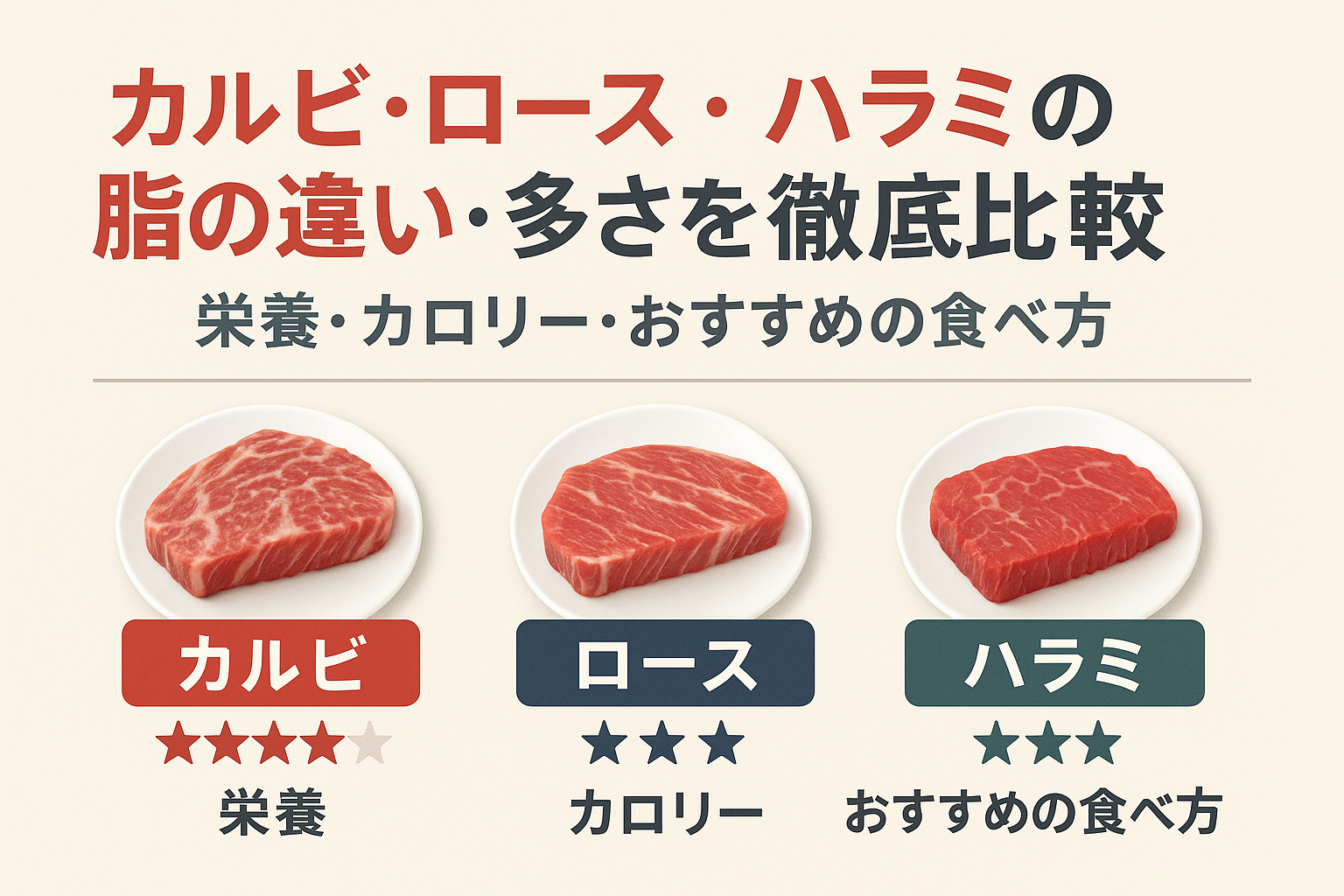 カルビ・ロース・ハラミの脂の違い・多さを徹底比較|栄養・カロリー・おすすめの食べ方 - 牛肉会
